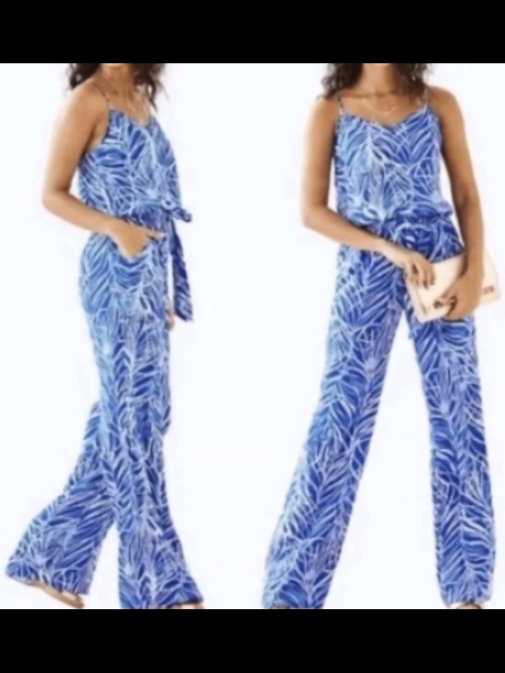 Lilly Pulitzer Blue Leaf-Print Wide-Leg Jumpsuit